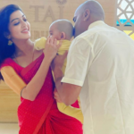 Pranitha Subhash visits Tirupati with her husband and daughter