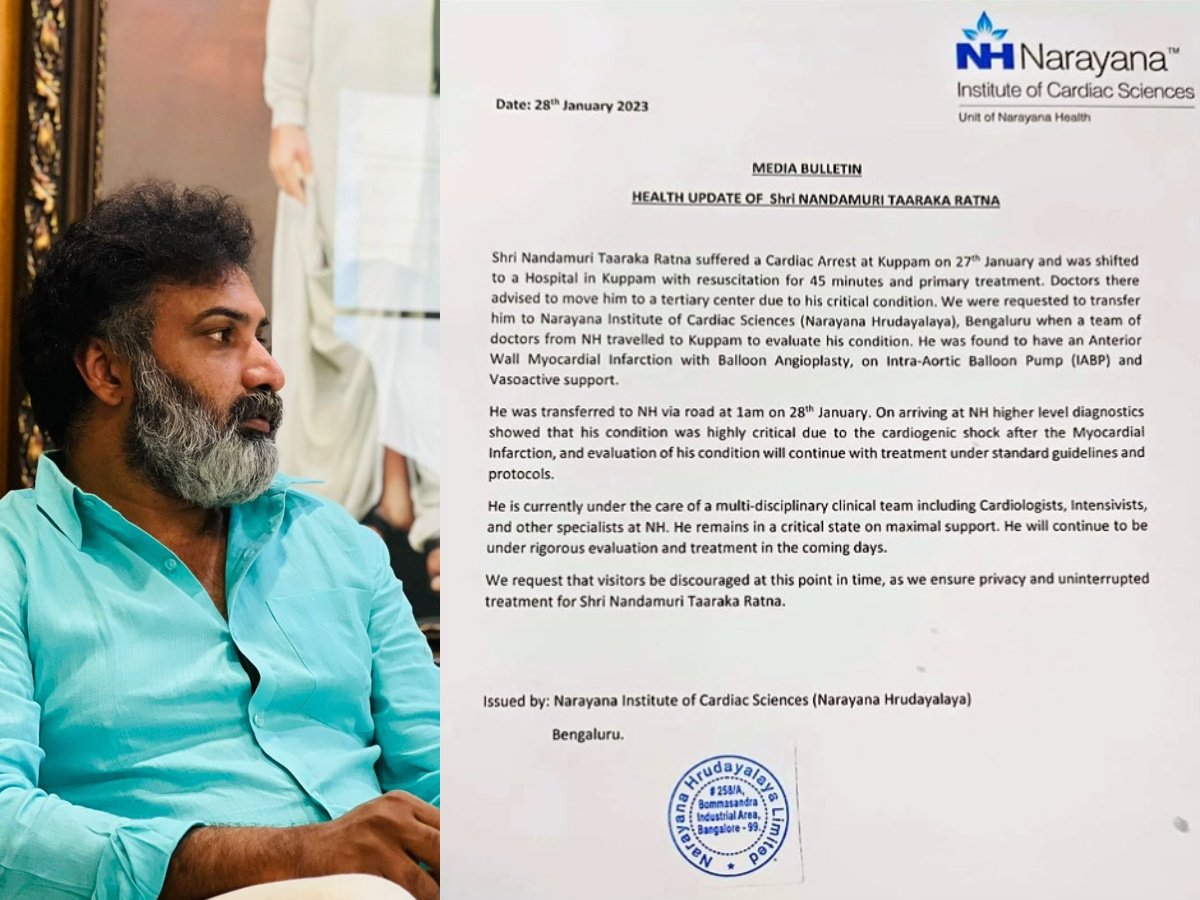 Official bulletin on Taraka Ratna confirms still critical
