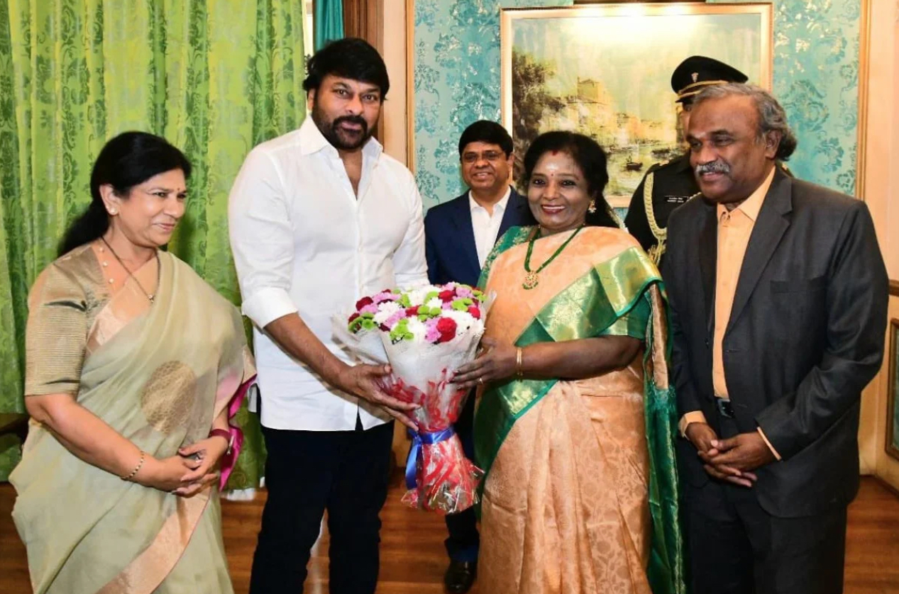 Telangana Governor felicitates Chiranjeevi