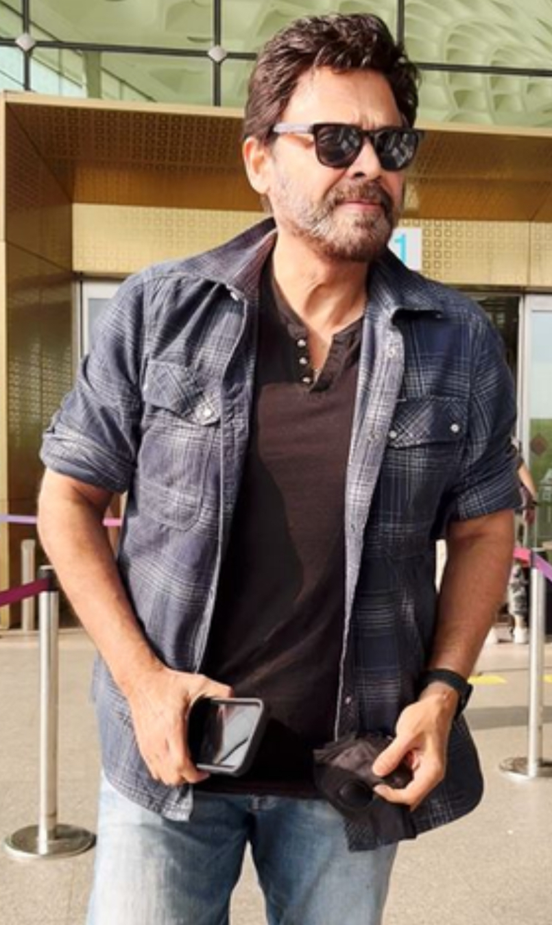Venkatesh Daggubati aces airport look with checkered shirt and denims