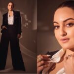 Sonakshi exudes boss lady vibes in wide-legged long trousers, blazer and shirt