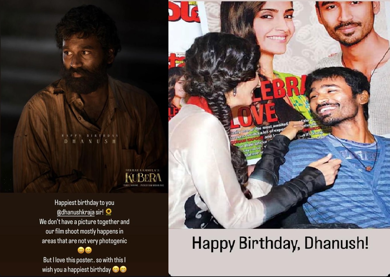 Rashmika Mandanna, Sonam Kapoor wish their co-star Dhanush ‘happiest birthday’