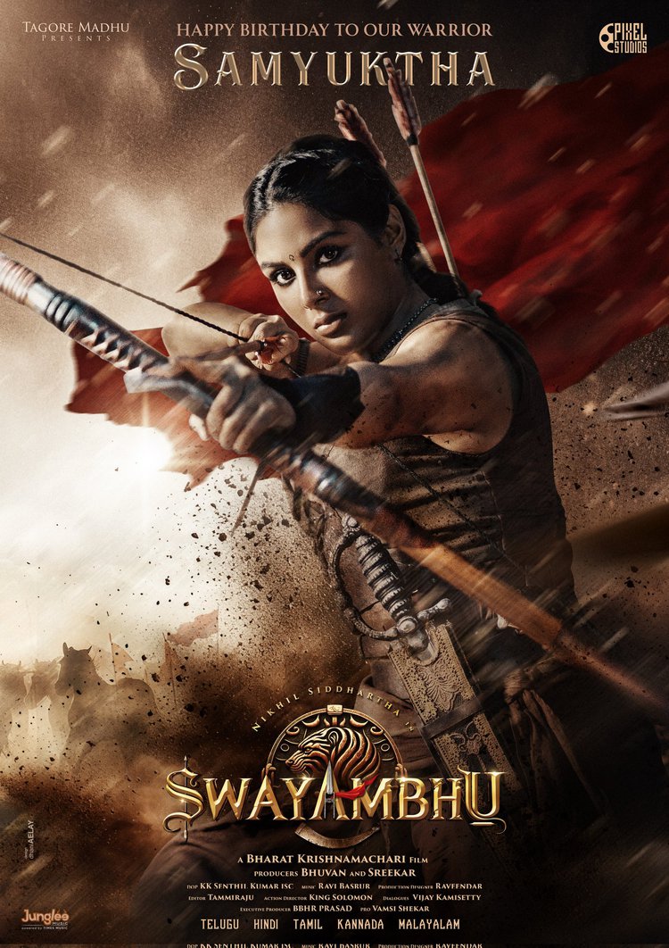 Samyuktha First Look of Her Fierce Role In “Swayambhu”