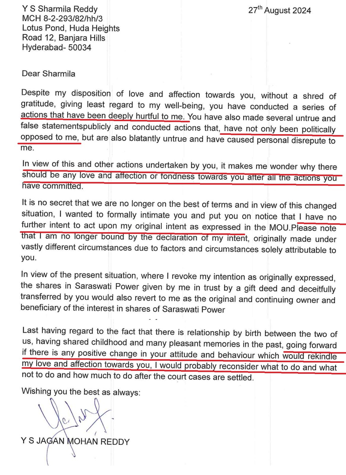 Jagan’s Letter To Sharmila Exposes Joint Asset Disputes