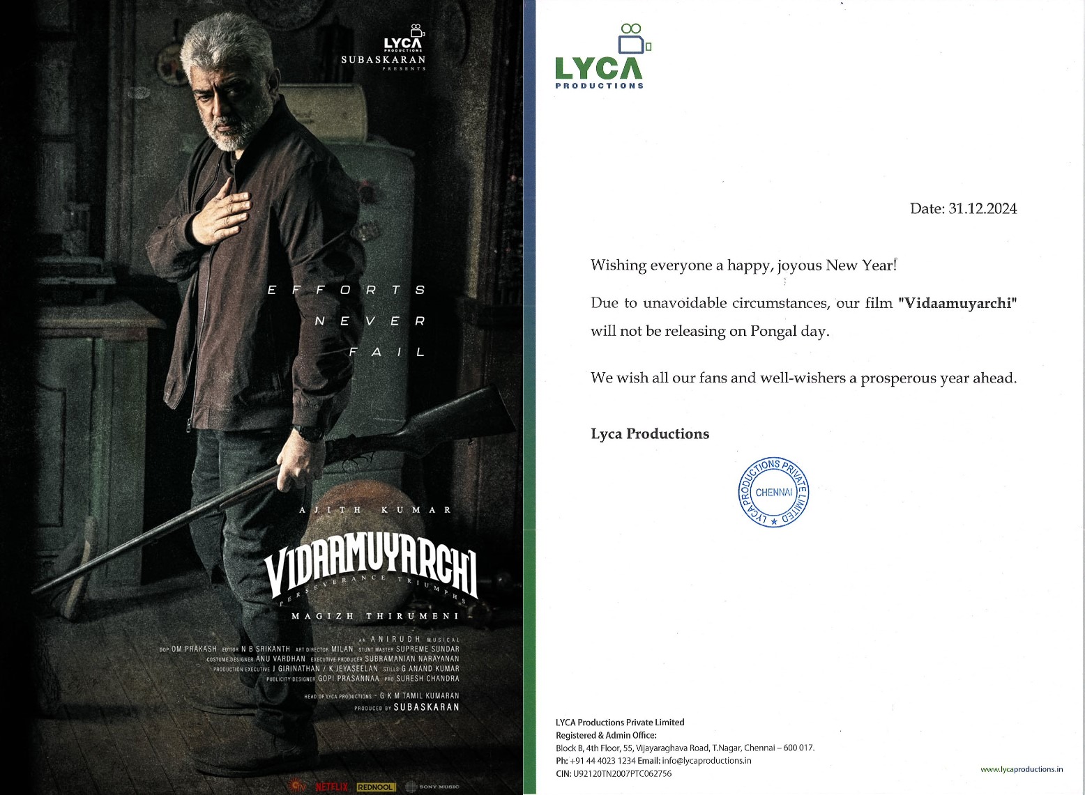 Ajith Kumar’s Vidaa Muyarchi Postponed