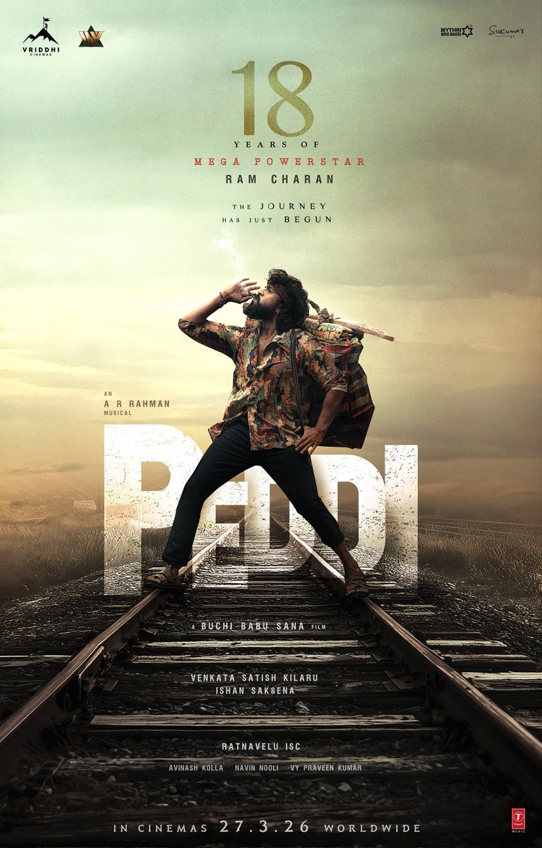 Ram Charan Celebrates 18 Years In Tollywood with New Peddi Poster Release  